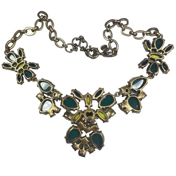 J Crew Dark Teal Yellow Rhinestone Opalescent Cabochon 19 3/4" Necklace - Picture 9 of 10